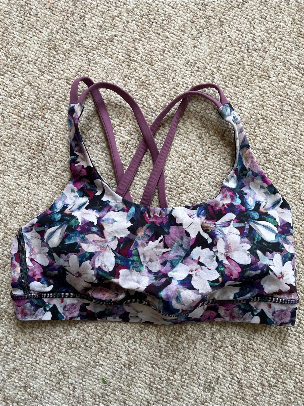 lululemon athletica Floral Strappy Sports Bra - Purple & White